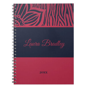 Carnet Rouge & Marine Blue Floral Zebra Linocut Nom et an