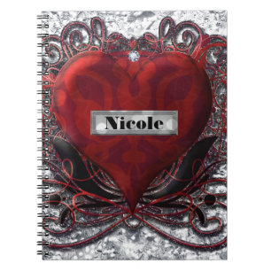 Carnet Rouge Noir Argent Coeur Saint-Valentin Gothique Ro