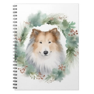 Carnet Rough Collie Christmas Wreath Festive Pup