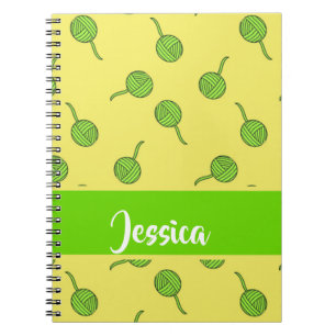 Carnet Roulettes de laine verte sur jaune