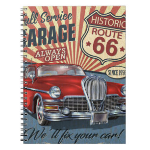 Carnet Route vintage 66 Poster rétro Garage avec retro ca