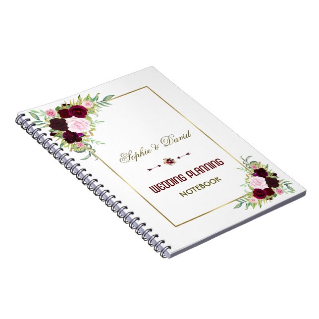 Carnet Royal Burgundy Marsala Floral Wedding planner (Côté Droit)