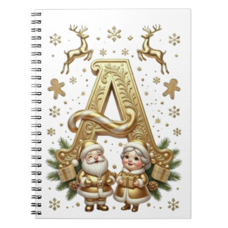 Carnet Royal Gold Letter A Luxury Unisex Spiral Notebook