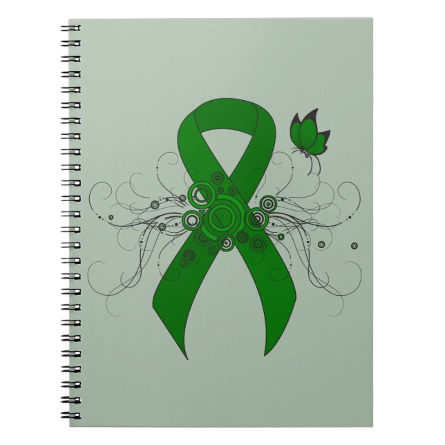 Carnet Ruban de sensibilisation au vert avec papillon (Devant)