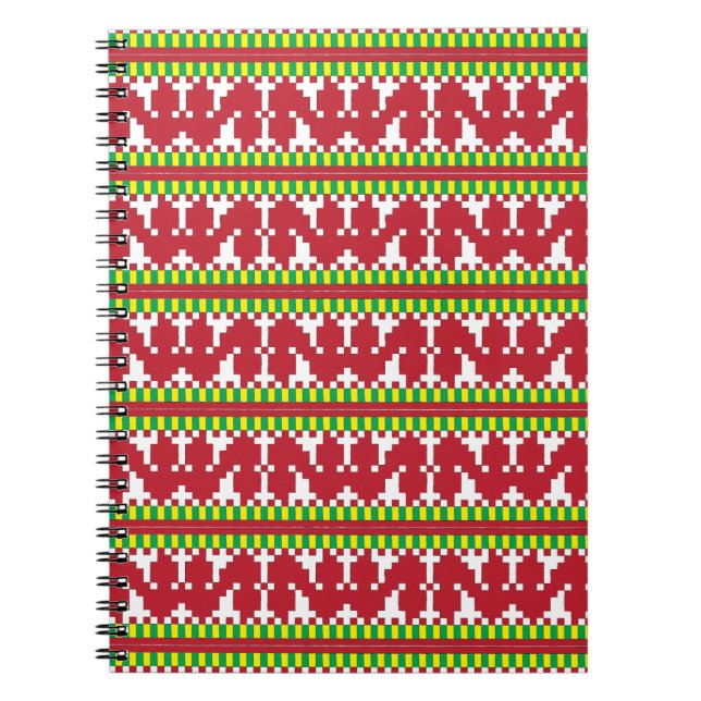 Carnet Rucava Art populaire rouge et blanc motif géométri (Devant)