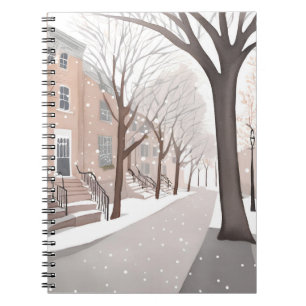 Carnet Rue de Brownstone Aquarelle d'hiver enneigé