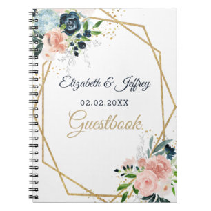 Carnet Russe Marine Blush Gold Floral Mariage géométrique