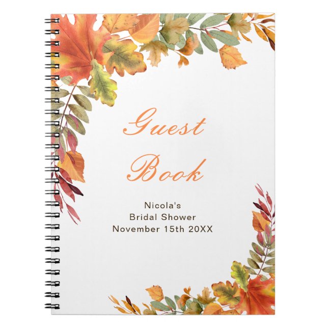 Carnet Rustic Autumn Fall Leaves Bridal Shower Guest Book (Devant)