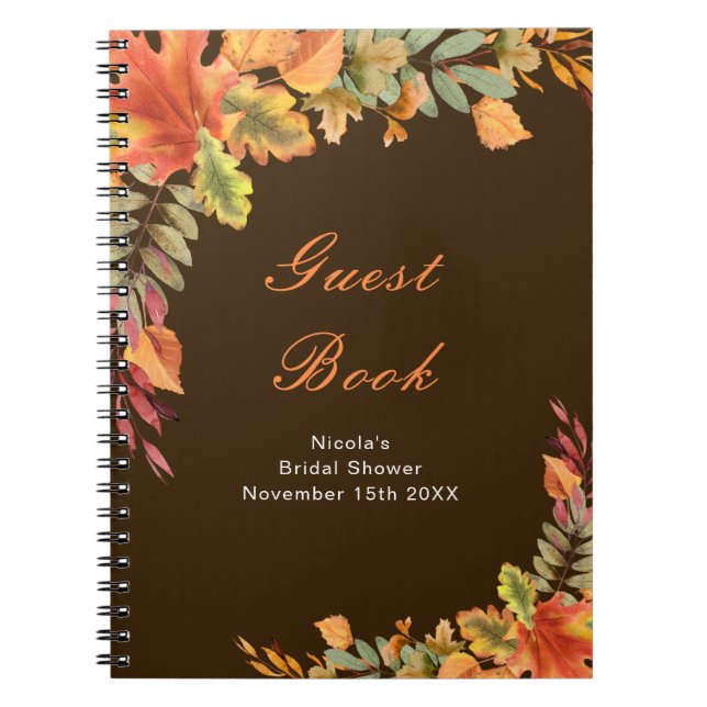 Carnet Rustic Autumn Fall Leaves Bridal Shower Guest Book (Devant)