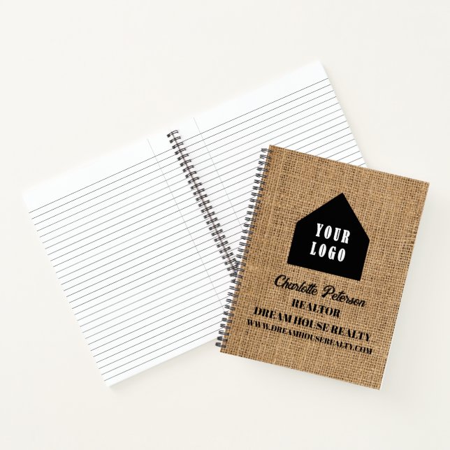 Carnet Rustic Burlap Logo Agent Immobilier Realtor (Intérieur)