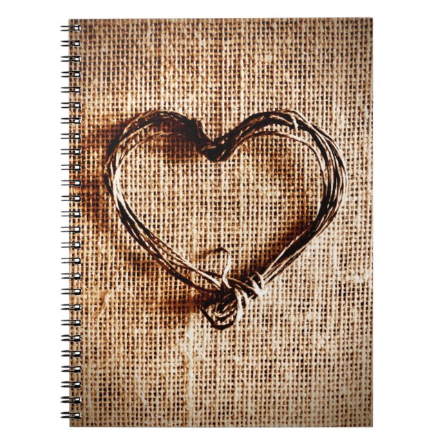 Carnet Rustic Country Twine Heart on Burlap Imprimer (Devant)