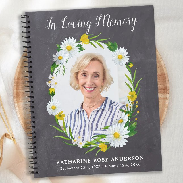 Carnet Rustic Funeral GuestBook Daisy Floral Memorial (Créateur téléchargé)