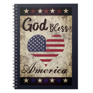 Carnet Rustic, God Bless America Patriotic Heart