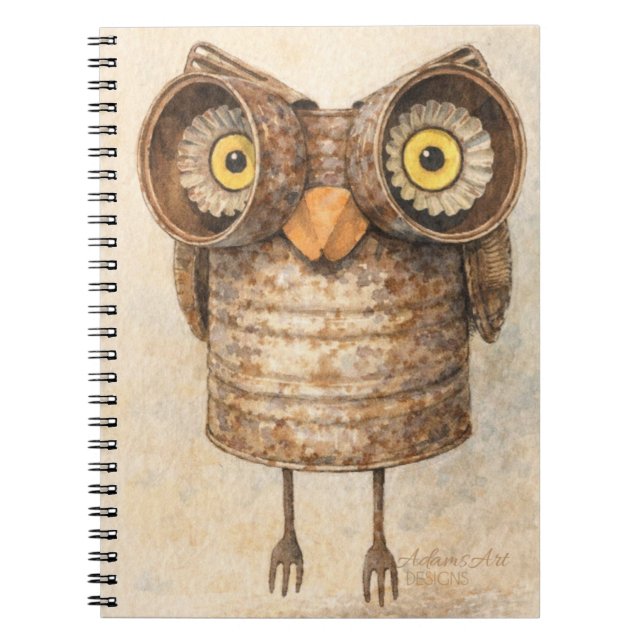 Carnet Rustic Recycled Owl Watercolor Art (Devant)