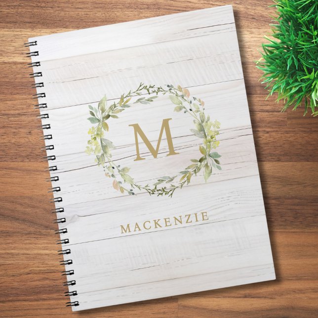 Carnet Rustic Wood Floral Watercolor Monogram (Créateur téléchargé)