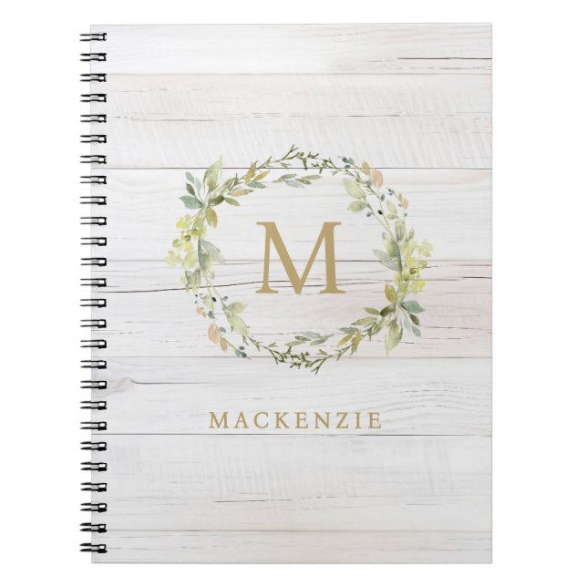 Carnet Rustic Wood Floral Watercolor Monogram (Devant)
