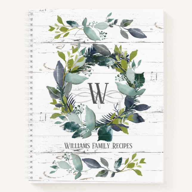 Carnet Rustique Aquarelle Laurel Wreath Monogramme Recett (Devant)