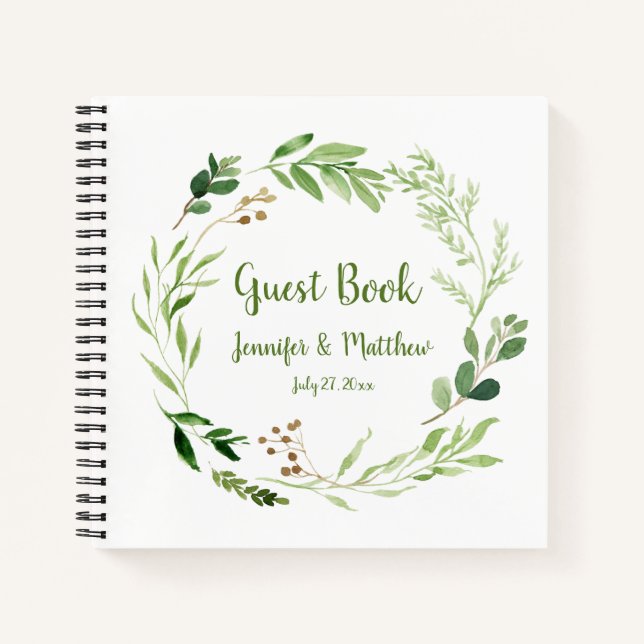 Carnet Rustique Aquarelle Verdure Wreath Guest Book (Devant)