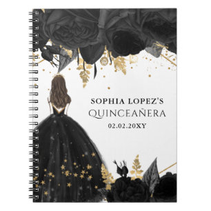Carnet Rustique Black Gold Floral Princesse Quinceanera