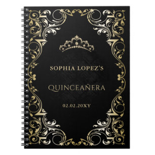 Carnet Rustique Black Gold Princesse Tiara Quinceanera