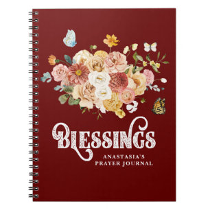 Carnet Rustique Bourgogne Rouge rose rose Floral Blessing