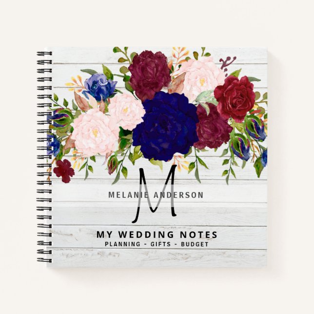 Carnet Rustique Burgundy Bleu rose Mariage Floral Planifi (Devant)