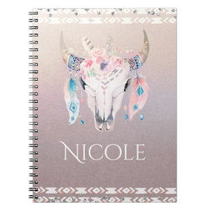 Carnet Rustique Glam Bohème Fleur Crâne de Vache Iridesce
