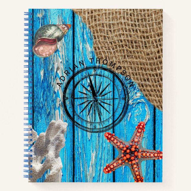 Carnet Rustique Nautique Bleu Burlap Starfish (Devant)