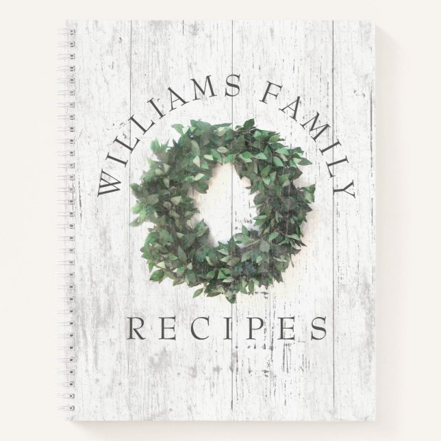 Carnet Rustique Patiné Wood Laurel Wreath Family Recette (Devant)