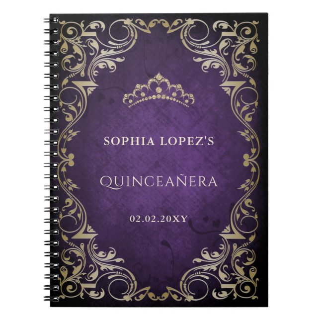 Carnet Rustique Purple Gold Princesse Tiara Quinceanera (Devant)