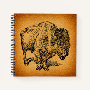 Carnet Rustique Western Wild Buffalo Bison Antique Art