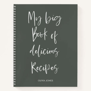 Carnet Sage moderne Vert Script Cuisine Recette Cuisine