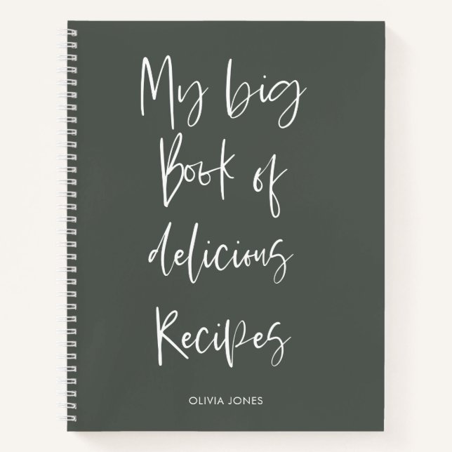 Carnet Sage moderne Vert Script Cuisine Recette Cuisine (Devant)