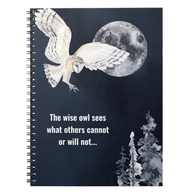 Carnet Sage Owl Pleine lune d'argent Motivationnel dire (Devant)