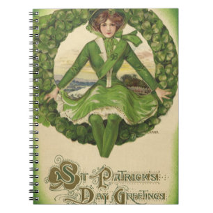 Carnet Saint-Patrick vintage, jeune Irlandaise dans une c