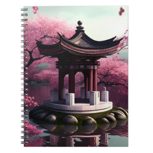 Carnet Sakura Cherry Blossom Garden Shrine Pond Japonais