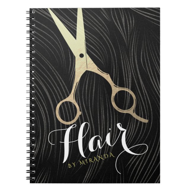 Carnet Salon des cheveux coiffeur ciseaux d'or noir moder (Devant)
