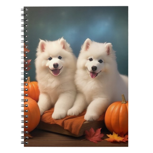 Carnet Samoyed Chiot Automne Citrouille de plaisir (Devant)