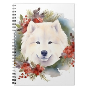 Carnet Samoyed Christmas Wreath Festive Pup