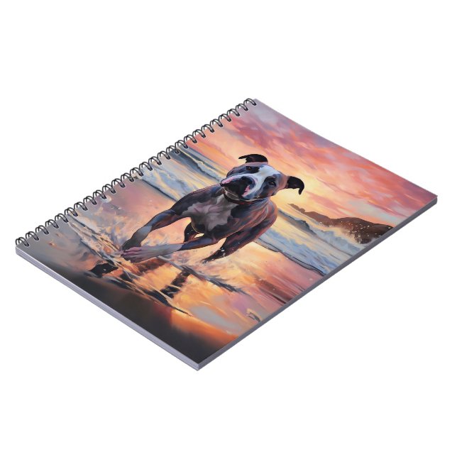 Carnet Sandy American Staffordshire Dog on Beach Sunset (Côté gauche)