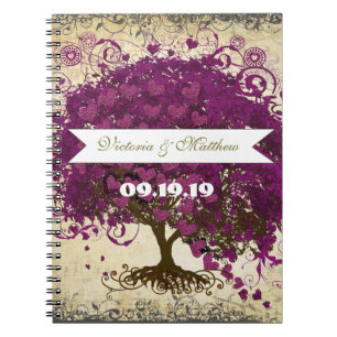 Carnet Sangria Magenta Purple Mariage de feuille de coeur