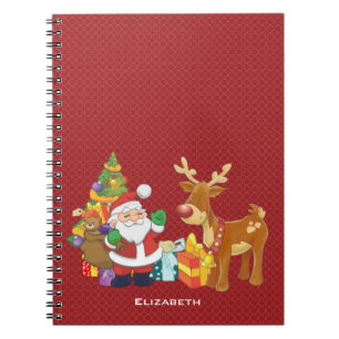 Carnet Santa and Reindeer par Christmas Tree with Present