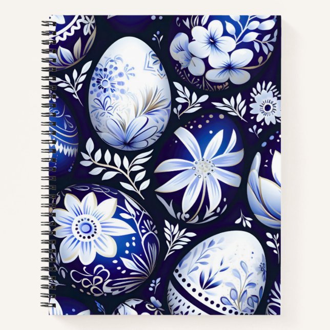Carnet Scandinavian Blue Easter Egg Spring Floral (Devant)