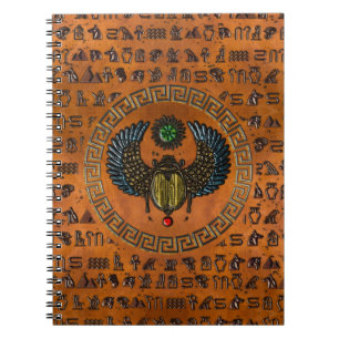 Carnet Scarab ailé /W Gemmes & Hiéroglyphes égyptiens