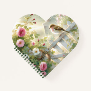 Carnet Scène aquarelle de rose de jardin et d'oiseau