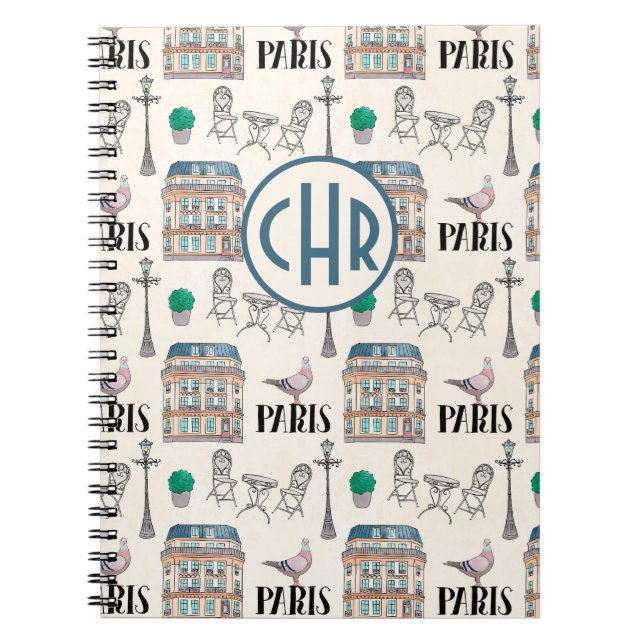Carnet Scène de la rue de Paris | Monogramme aquarelle (Devant)