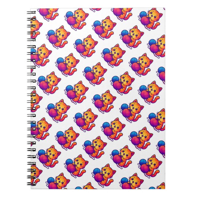 Carnet Scène Whimsical de Tricot de chats Kawaii avec sur (Devant)