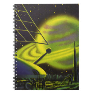 Carnet Science-fiction vintage Neon Green Planet w Rings