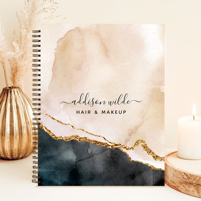 Carnet Script Aquarelle rose Noir Marque Or (Créateur téléchargé)