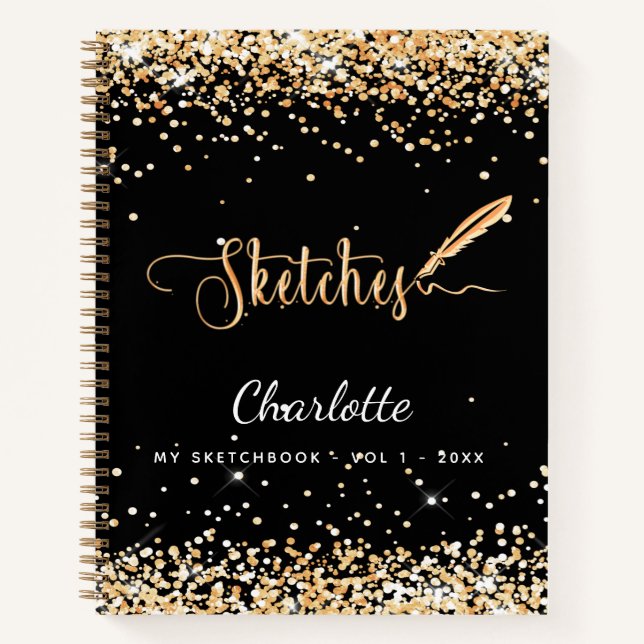 Carnet Script de nom de parties scintillant en or noir du (Devant)